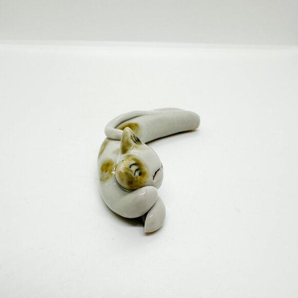 Rare Vintage Handmade Porcelain Cat Noodle Long Skinny Abstract Cartoon Cute - Picture 5 of 7